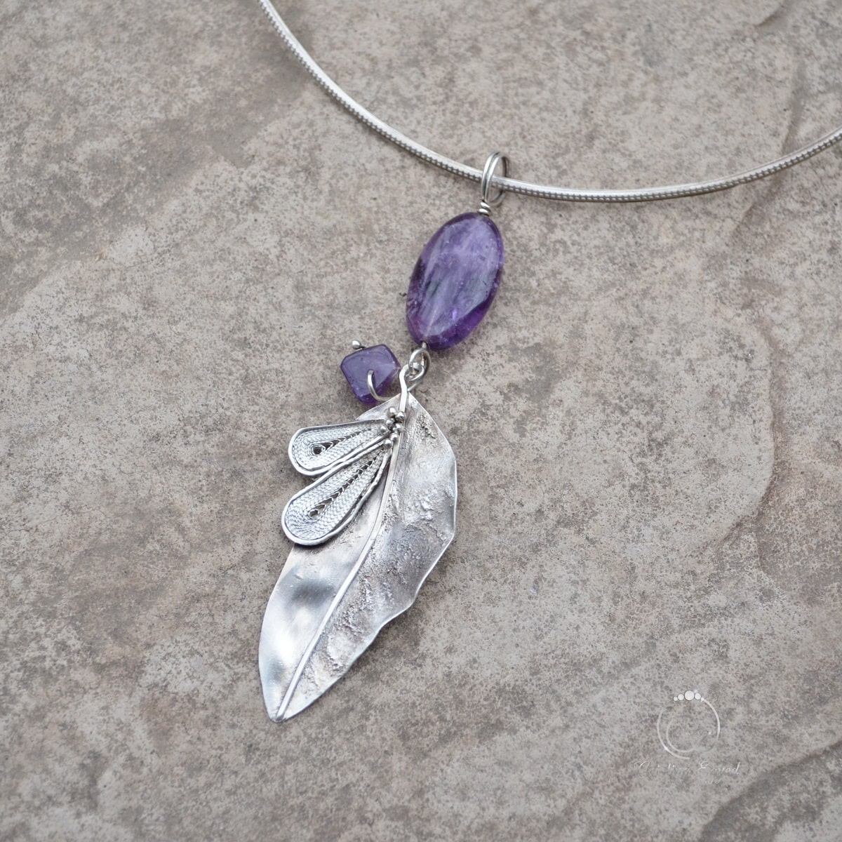 pandantiv frunza argint handmade